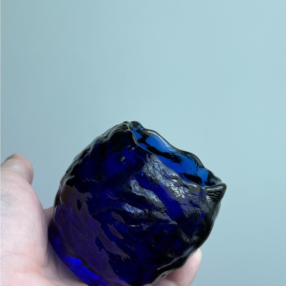 2 Vintage Cobalt Blue Brutalist Glass Votive Tealight Candle Holders - Picture 13 of 14